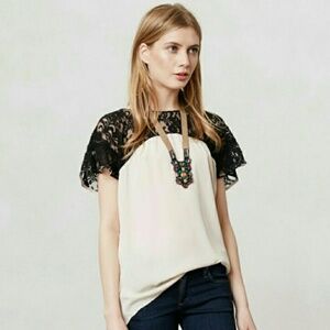 Anthropologie Cream and Black Lace Blouse